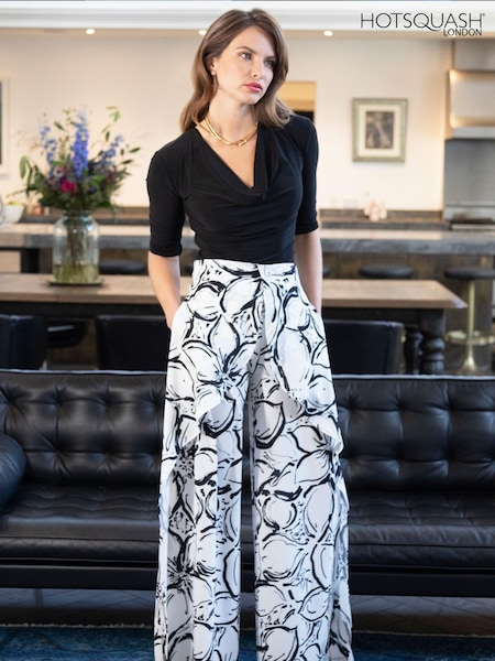 Hot Squash White Palazzo Trousers with Side Frill (958455) | £127
