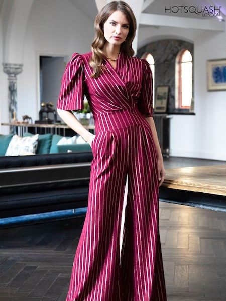 Hot Squash Red Wide Leg Gold Stripe Jumpsuit (958481) | £129