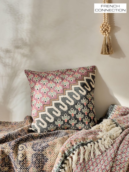 French Connection Pink Distressed Print 100% Cotton Poppyfield Cushion (958627) | £25