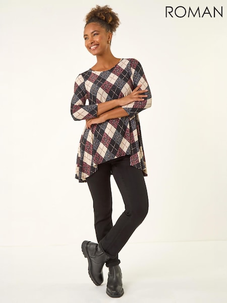 Pink - Roman Jacquard Print Tunic Top