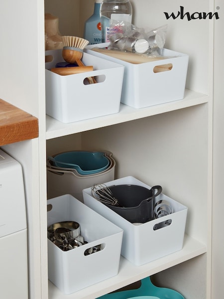 Wham Set of 4 White Studio Medium Rectangle Deep Plastic Storage Baskets (958930) | £15