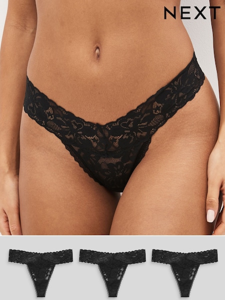 Black Thong Floral Lace Knickers 3 Pack (959508) | £12