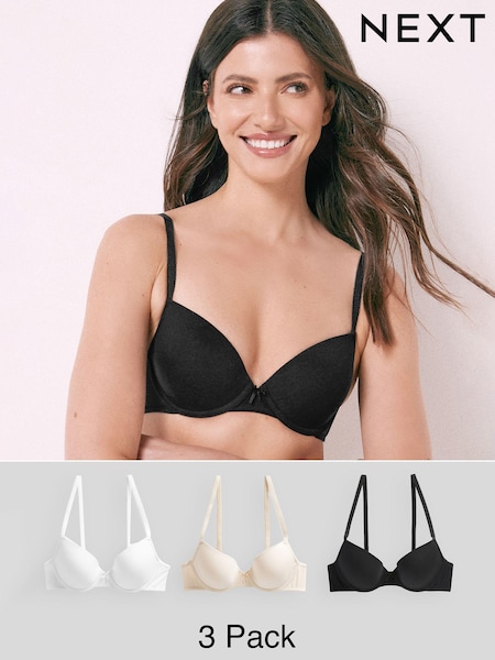 Black/White/Pastel Rose Nude Pad Plunge Cotton Blend Ultimate Comfort Bras 3 Pack (959536) | £28