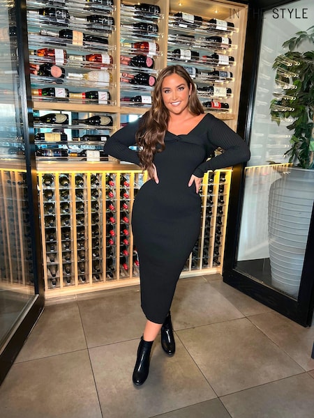 In The Style Black Jac Jossa Ribbed Knot Detail Bardot Knitted Jumper Dress (959674) | £40