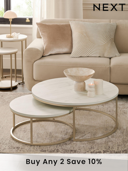 White Bronx Nest of 2, Round Coffee Table (959807) | £250