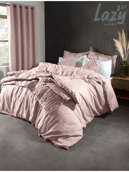 Lazy Linen Mellow Pink Washed 100% Linen Throw (95H463) | £175