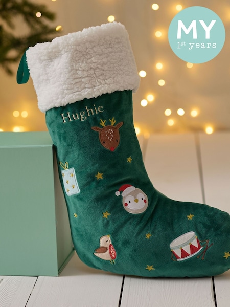 Personalised Embroidered Wreath Christmas Stocking By My 1st Years