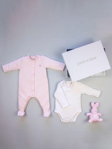 Emile et Rose Pink 100% Cotton All in One, Body Vest & Toy gift set (960592) | £55