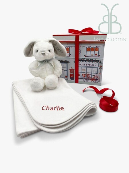 Babyblooms Personalised Winter Christmas 100% Cotton Bunny Soft Toy and Snuggle Wrap (960971) | £56