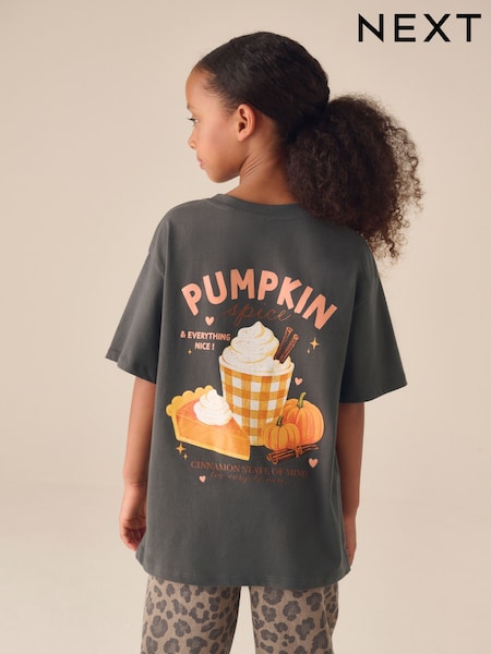Charcoal Grey Pumpkin - Oversized Graphic T-shirt (3-16yrs)
