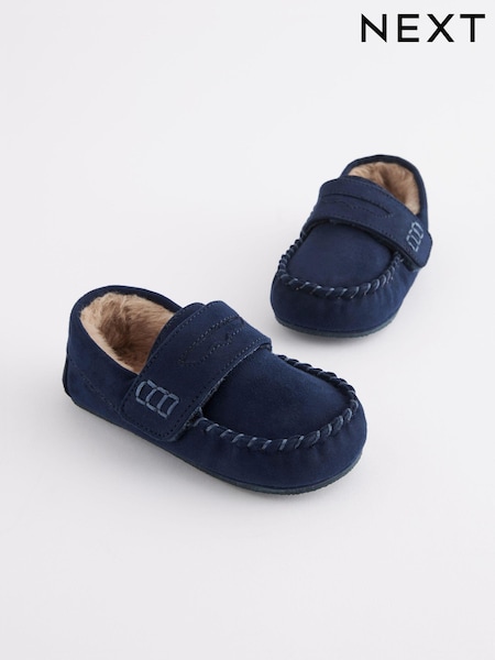 Navy Mocassin Warm Lined Slippers (961617) | £13 - £15