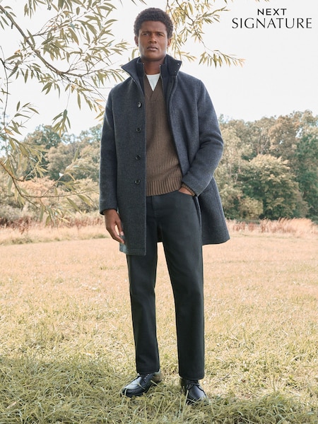 Charcoal Grey Signature Soft Touch Wool Funnel Neck Coat (962013) | £199