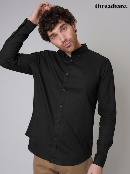 Threadbare Black Linen Blend Long Sleeve Shirt (962264) | £25