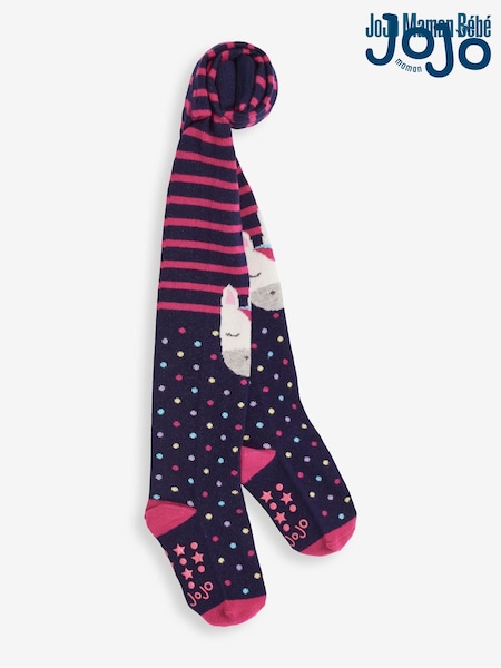 JoJo Maman Bébé Navy Unicorn Knee Cotton Rich Tights (962311) | £9