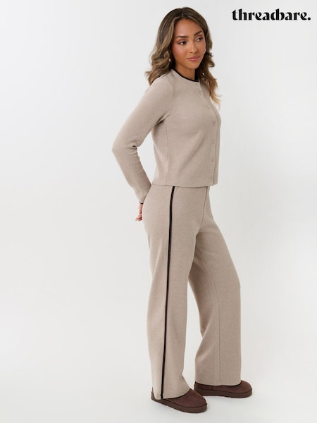 Natural - Threadbare Contrast Stripe Wide Leg Sweat Set