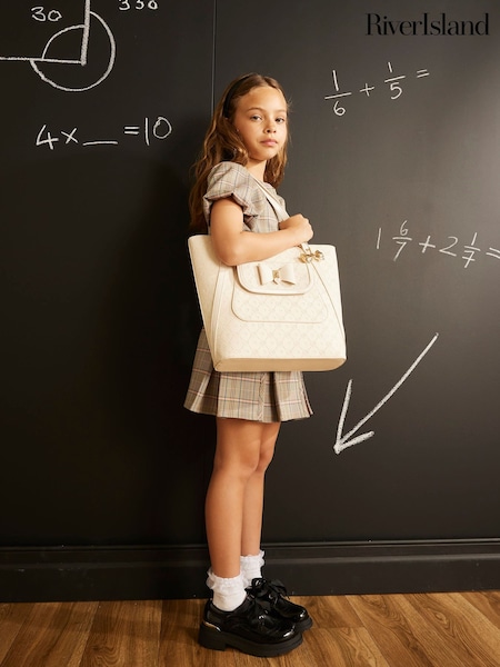 Cream - River Island Monogram Padlock Bow Shopper Bag