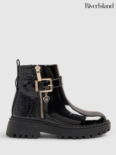 Black - River Island Side Zip Chelsea Boots