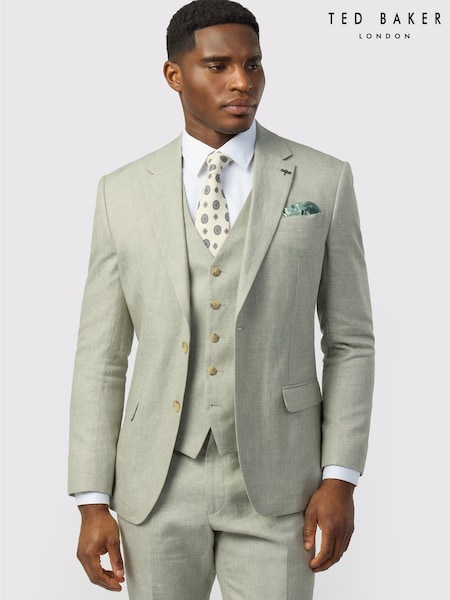 Green - Regular Ted Baker Tailoring Tailored Fit Linen Cotton Jacket