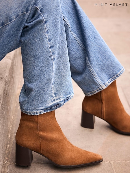 Brown - Mint Velvet Tilda Suede Block Heel Boots