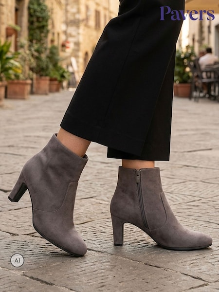 Grey - Pavers Block Heeled Ankle Boots