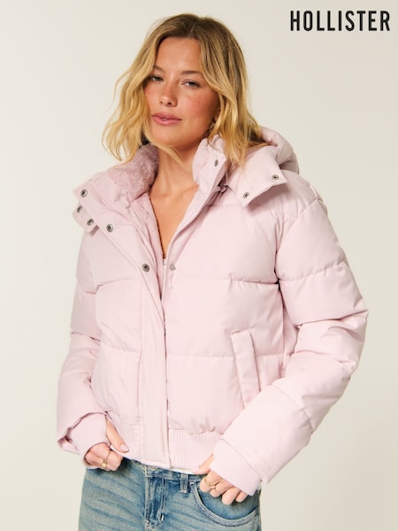Pink - Hollister Feel Good Hooded Puffer Coat