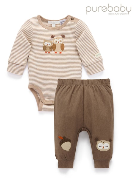 Brown - Purebaby Longsleeve Bodysuit & Legging Set