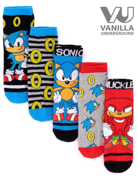 Vanilla Underground Black Sonic the Hedgehog Boys Calf Socks Set of 5 (964853) | £14