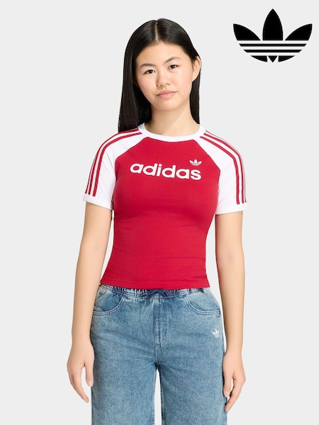 Red - Adidas Originals 3 Stripe T-shirt