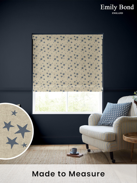 Emily Bond Indigo Blue 100% Cotton St Maws Made to Measure Roman Blinds (965679) | £79