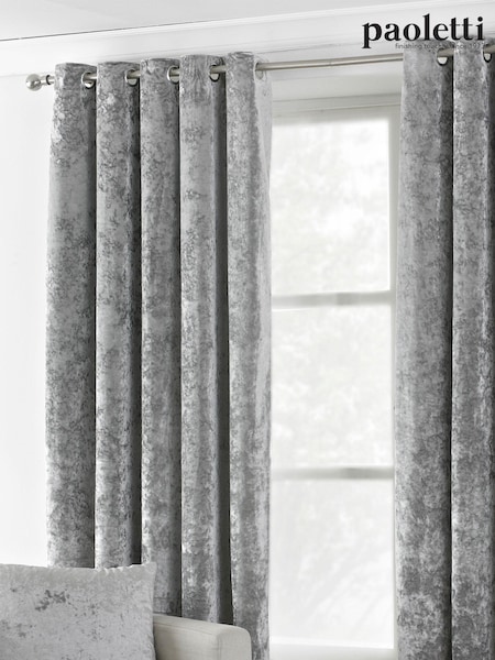 Riva Paoletti Silver Grey Verona Crushed Velvet Eyelet Curtains (966171) | £52 - £135