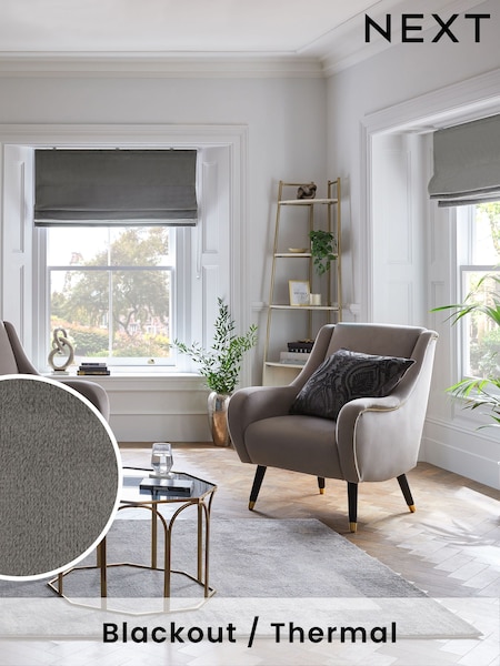 Grey Charcoal Ready Made Blackout Matte Velvet Roman Blind (967534) | £40 - £100
