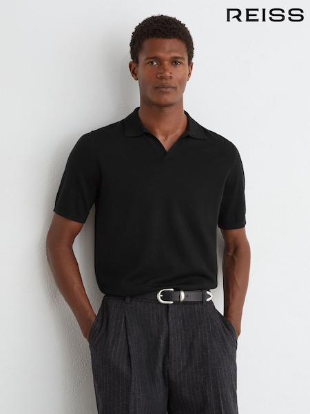 Black - Regular Reiss Duchie Wool Open-collar Polo Shirt