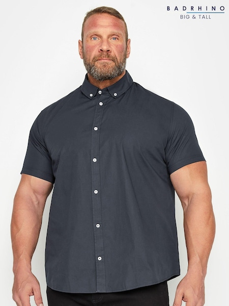BadRhino Big & Tall Blue 100% Cotton Short Sleeve Poplin Shirt (969258) | £24