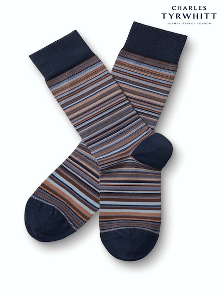 Chocolate Brown - Regular Charles Tyrwhitt Multi Stripe Socks