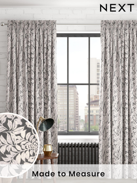 Charcoal Grey Leaf Made to Measure 100% Cotton Curtains (970073) | £61