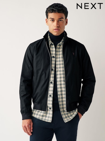 Black Shower Resistant Check Lining Harrington Jacket (970585) | £58