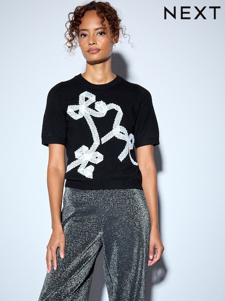 Black Lace Bow - Supersoft Short Sleeve Knitted T-shirt