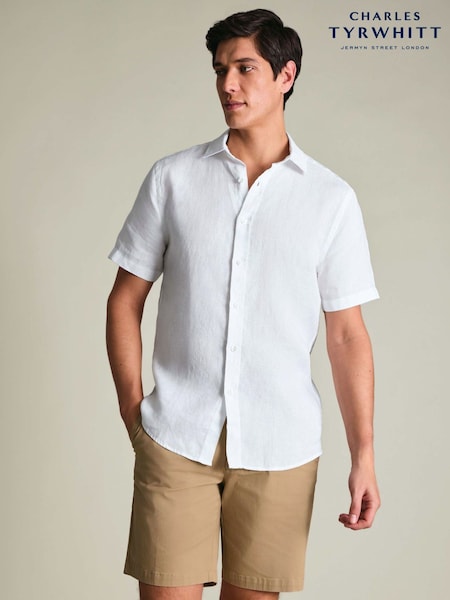 White - Regular Charles Tyrwhitt Short Sleeve Pure Linen Classic Fit Shirt