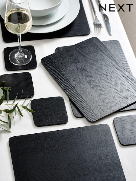 Set of 4 Black Wood Veneer Placemats and Coasters (973051) | £30