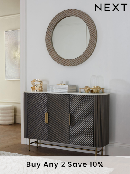 Dark Grey Valencia Marble Mango Wood Slim Sideboard (973417) | £775