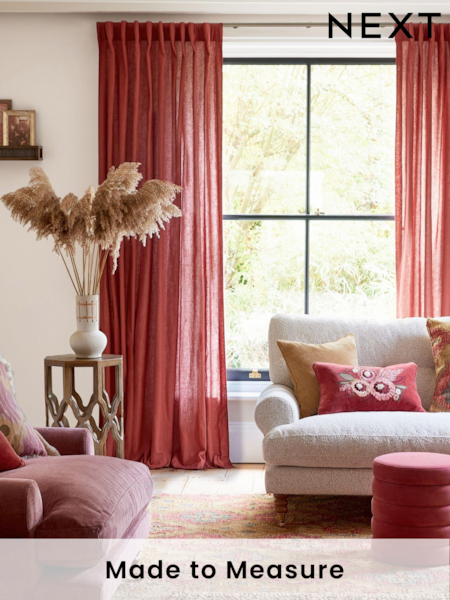 Raspberry Pink Washed Cotton Linen Made To Measure Curtains (973447) | £82