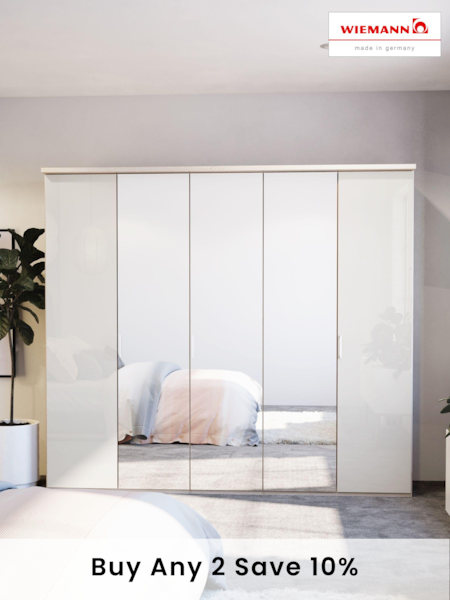 Wiemann Peyton Rustic Oak / White Glass and Mirror Semi Fitted 5 Door Wardrobe (973935) | £1,105