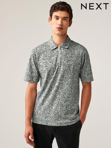 Grey Relaxed Fit Keith Haring 100% Cotton Print Polo Shirt (974305) | £6