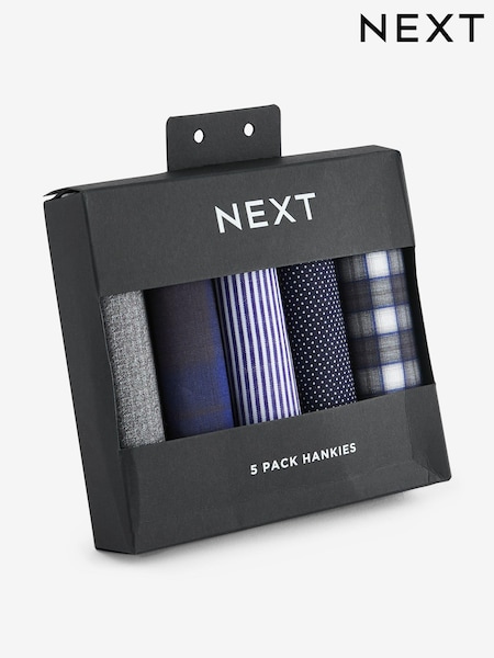 Navy Blue Printed 100% Cotton Handkerchiefs 5 Pack (974566) | £14