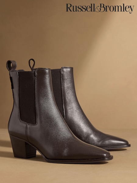 Brown Leather - Russell & Bromley Calle Block Heel Chelsea Boots