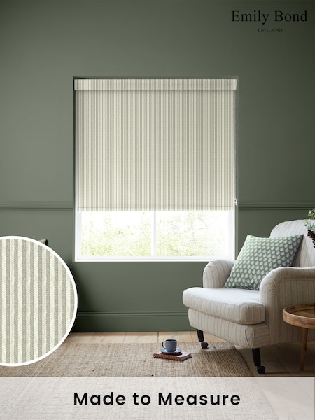 Emily Bond Sage Oscar Stripe Made to Measure Roller Blinds (974701) | £58
