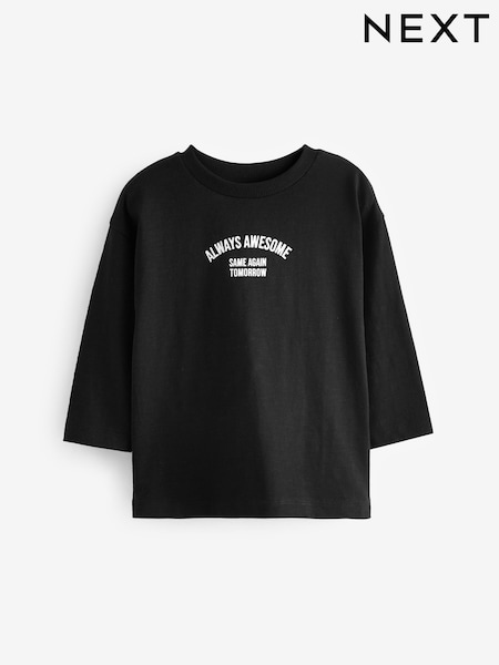 Black Slogan 100% Cotton Long Sleeves Semi Plain T-Shirt (3mths-7yrs) (975570) | £4 - £6