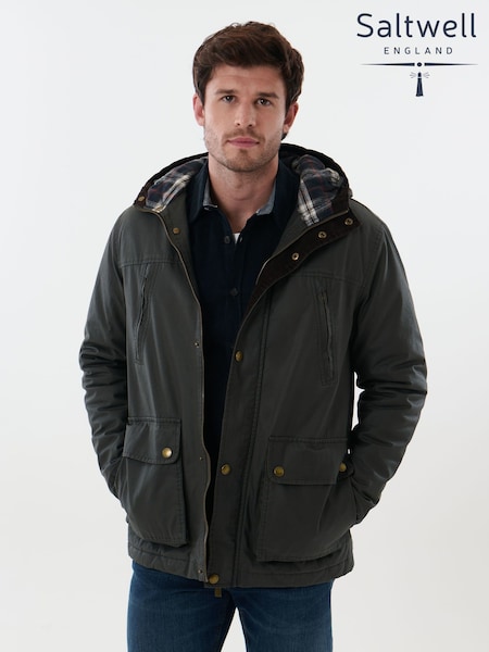 Green - Regular Saltwell Wax Cotton Hooded Jacket