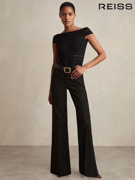 Reiss Black Claude Petite High Rise Flared Trousers (976602) | £150