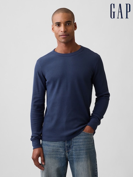 Navy - Regular Gap Waffle Knit Long Sleeve T-shirt
